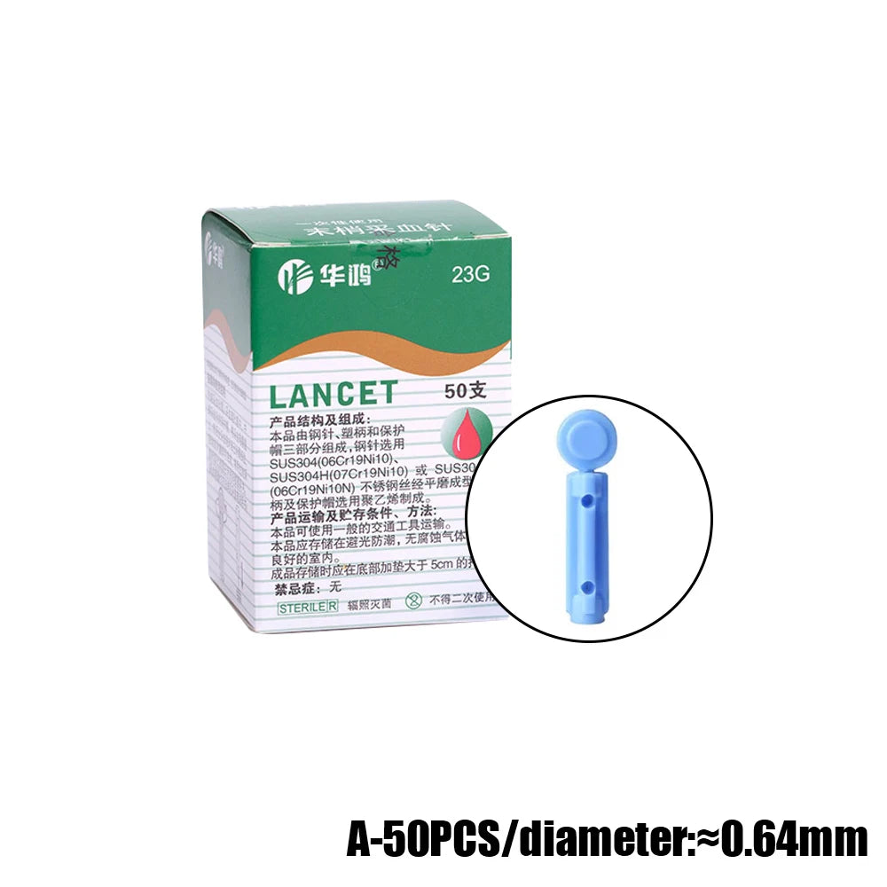 50pcs/box Disposable Needles Blood Glucose Use for Sterile Lancets Vent Adjustable Depth Blood Lancet Pen 23G/26G/28G/30G/33G