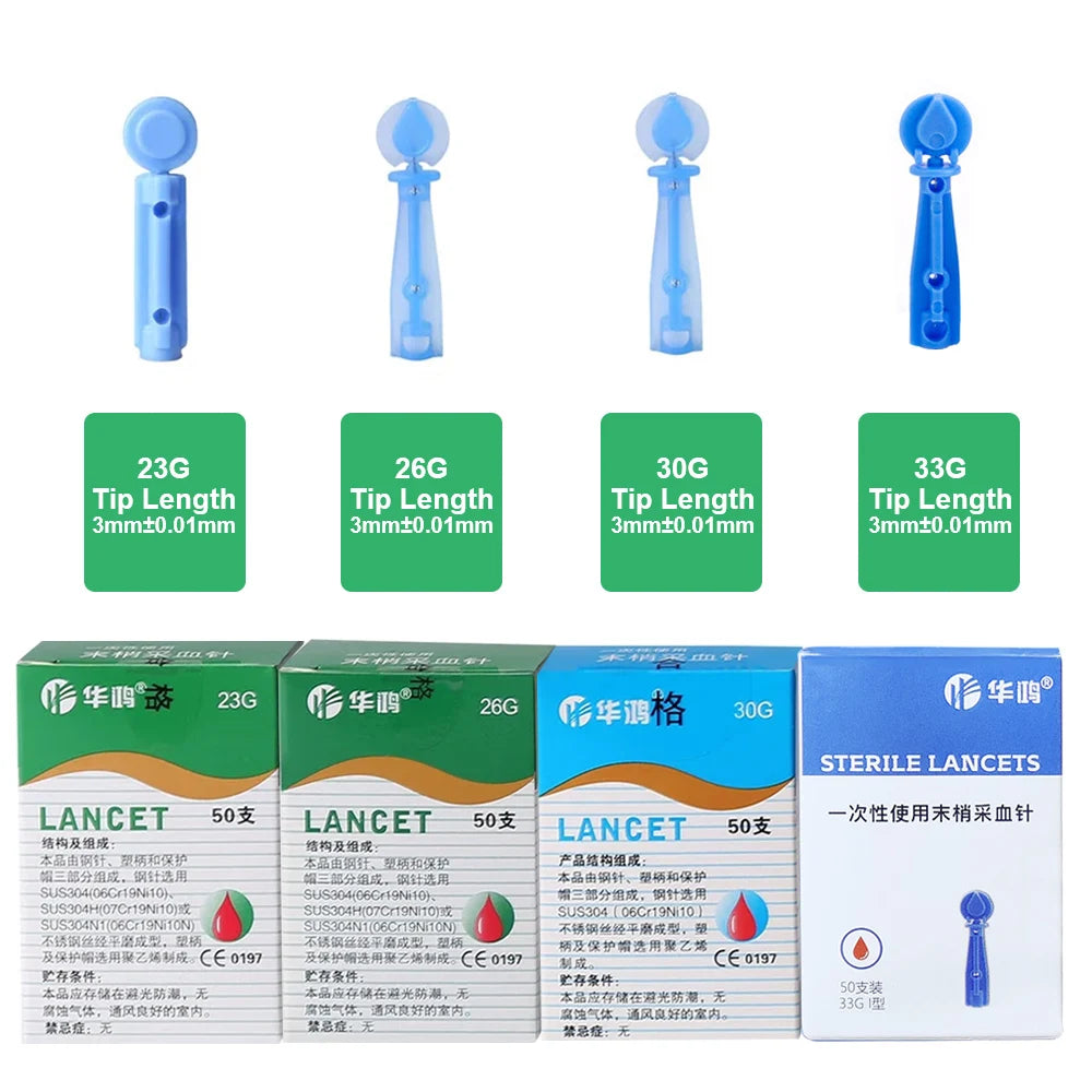 50pcs/box Disposable Needles Blood Glucose Use for Sterile Lancets Vent Adjustable Depth Blood Lancet Pen 23G/26G/28G/30G/33G