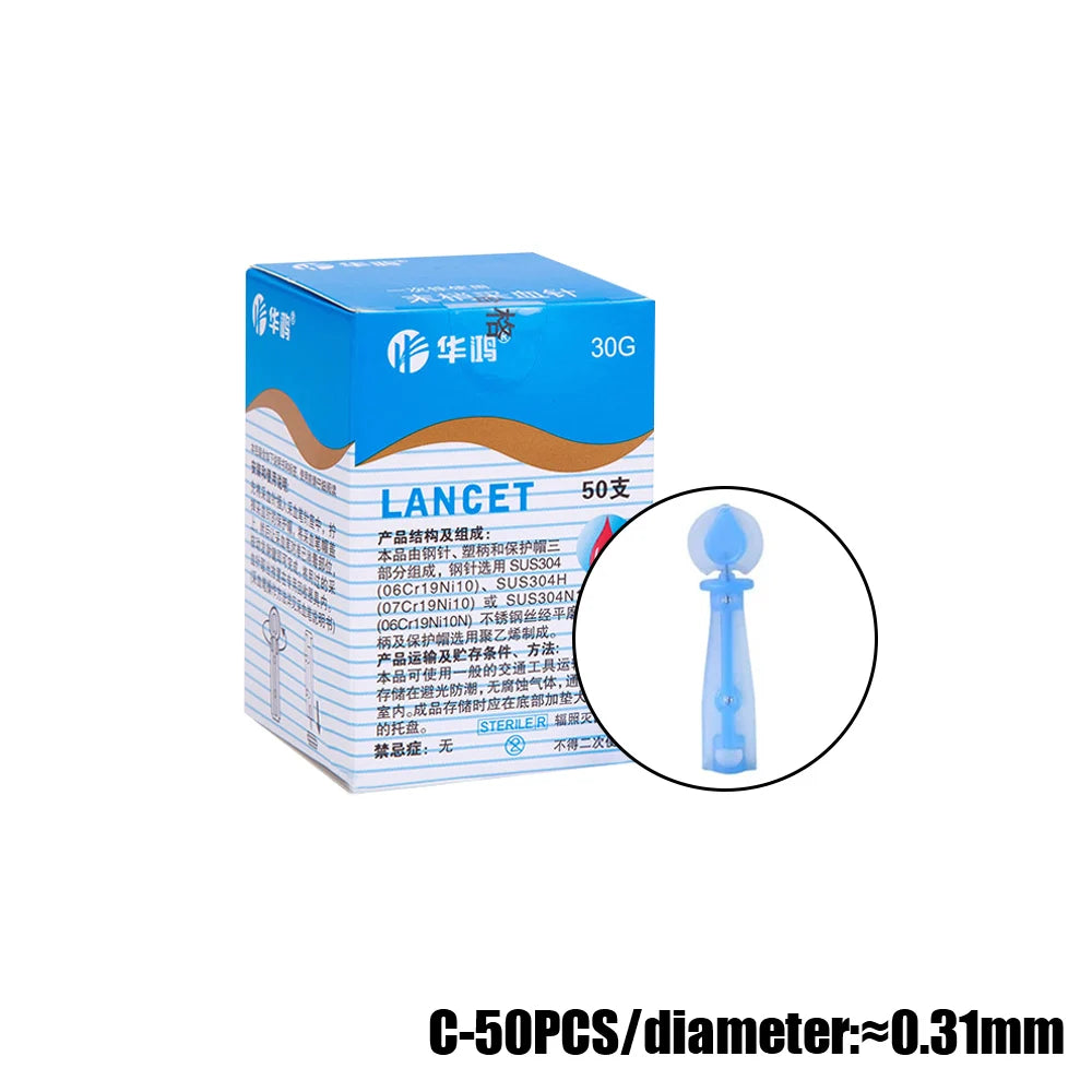 50pcs/box Disposable Needles Blood Glucose Use for Sterile Lancets Vent Adjustable Depth Blood Lancet Pen 23G/26G/28G/30G/33G