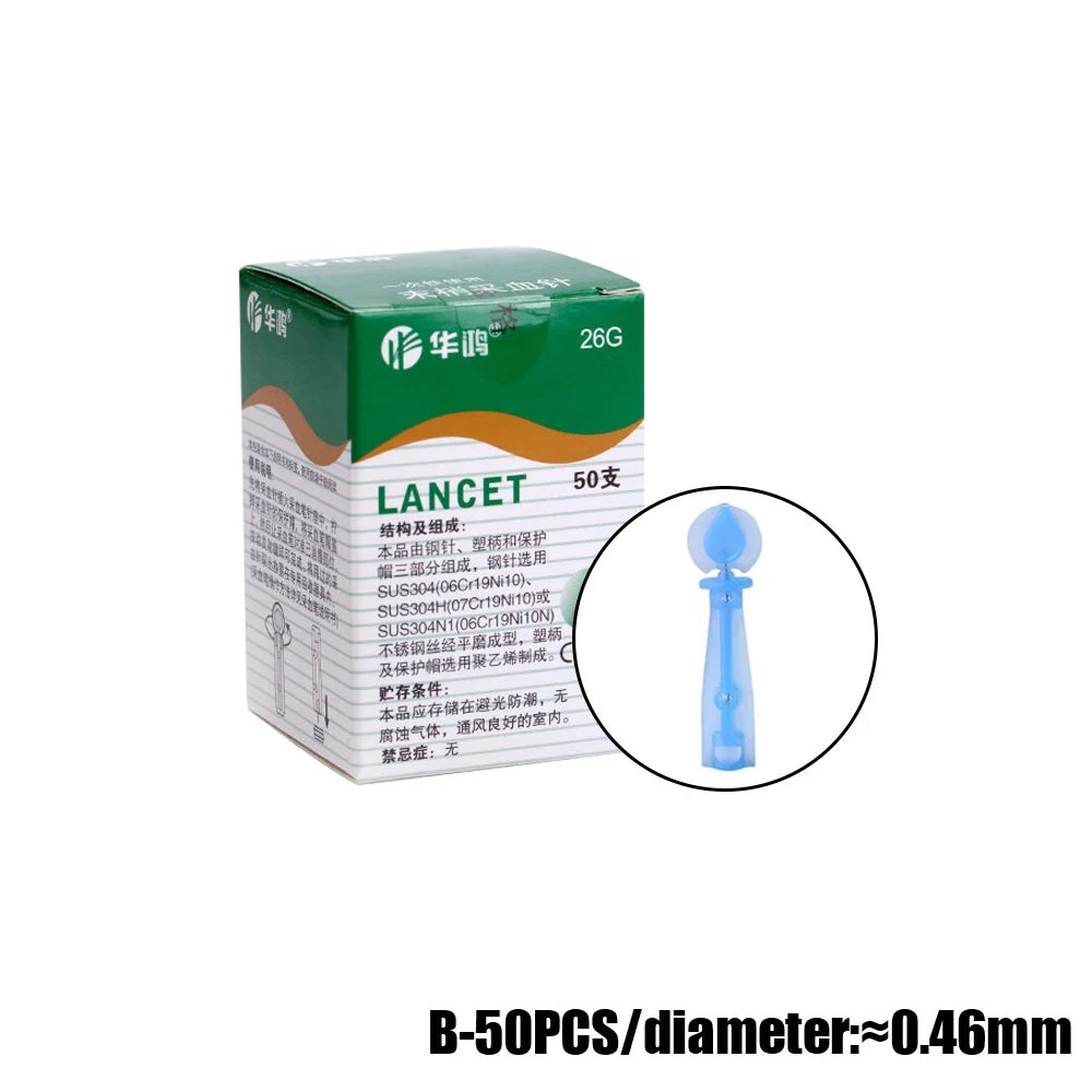 50pcs/box Disposable Needles Blood Glucose Use for Sterile Lancets Vent Adjustable Depth Blood Lancet Pen 23G/26G/28G/30G/33G