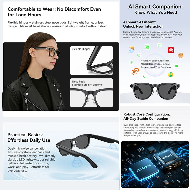 2026 New Smart Glasses Side LED Battery Direct Display 800W HD Camera Recording Dual Microphone Noise Reduction Smart Glasses